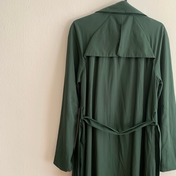 ZARA Basic Silky Flowing Trench Coat~Dark Green ~ Blue Stripped Lining - Size XS - Picture 8 of 12